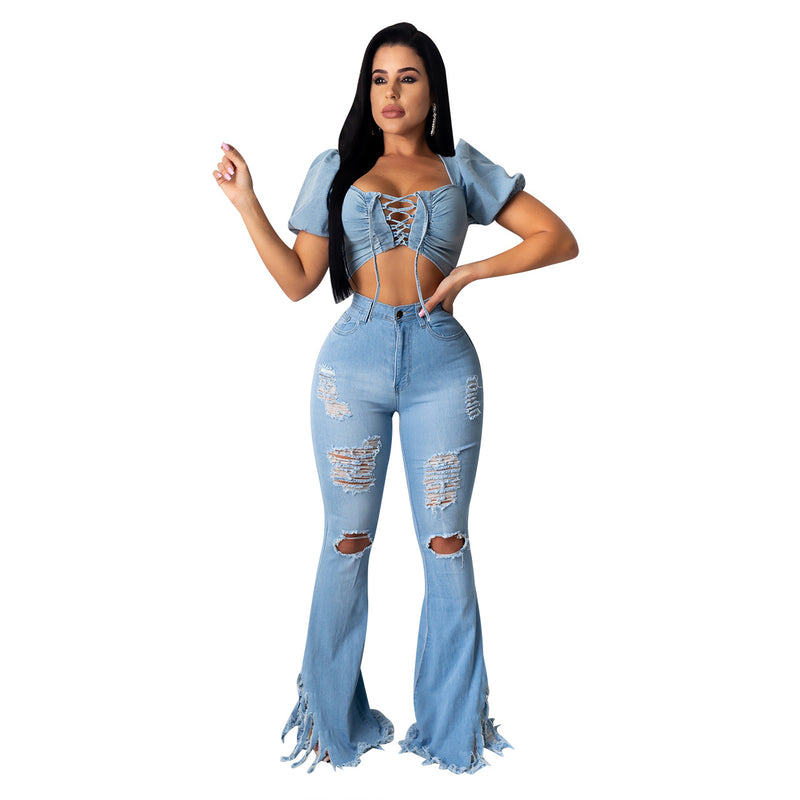 Casual Solid Ripped Distributors Wholesale Womens Jeans