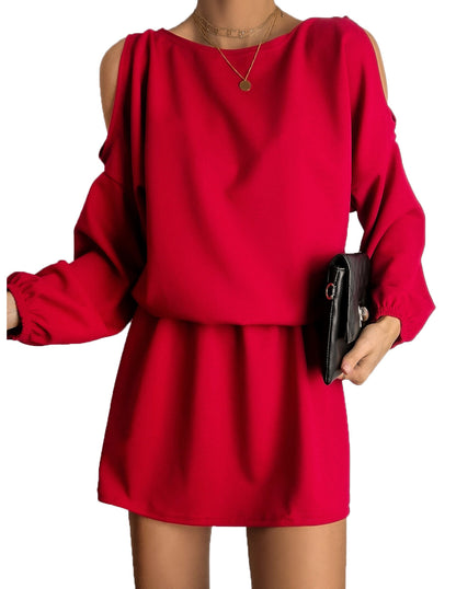 Women Wholesale Long Sleeve Off-Shoulder Solid Color Dress