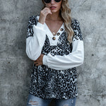 Leopard Print V Neck Women Sweatshirt