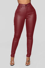 Imitation Leather Solid Color High Waist Bodycon Pencil Pants Wholesale Sweatpants