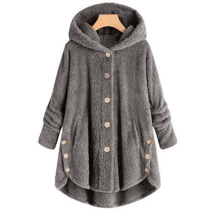 Button Plush Top Solid Color Hooded Jacket Casual Cardigan Wholesale