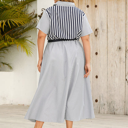 Wholesale Women Plus Size Striped Shirt Dress