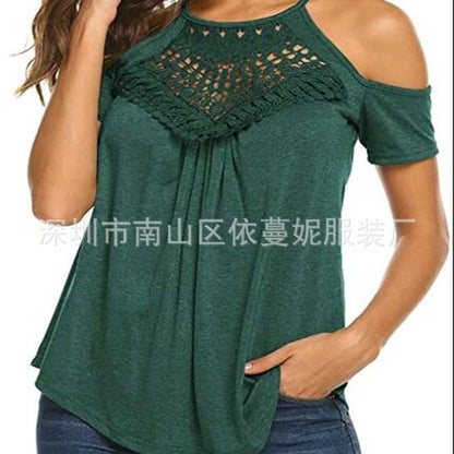 Summer Off Shoulder Lace Short T Shirt Wholesale Women Clothing