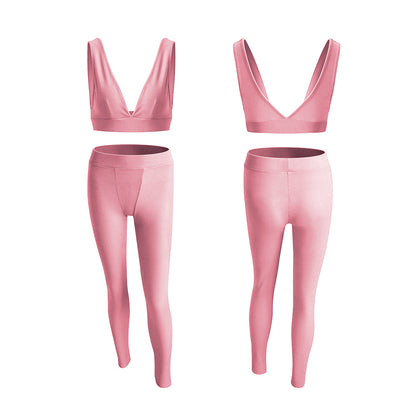 V Neck Sports Yoga Suits Wholesale Activewear Two-Piece Sets Solid Color