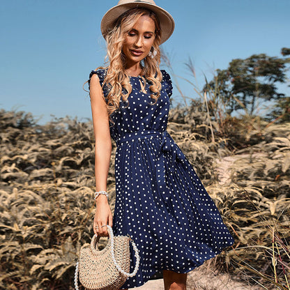 Polka Dot Ruffle Sleeve Round Neck Swing Wholesale Dresses Summer