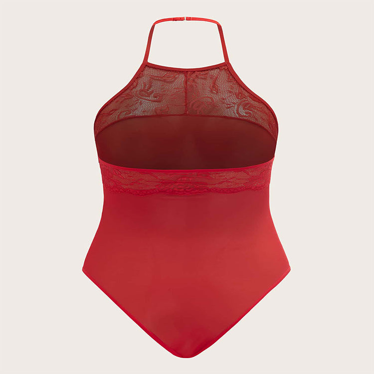 Red Lace Mesh Sheer Halterneck Wholesale Lingerie For Women Summer