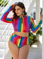 Rainbow Stripes Printed Split Swimsuits Women Plus Size Swimsuit Wholesale Vendors