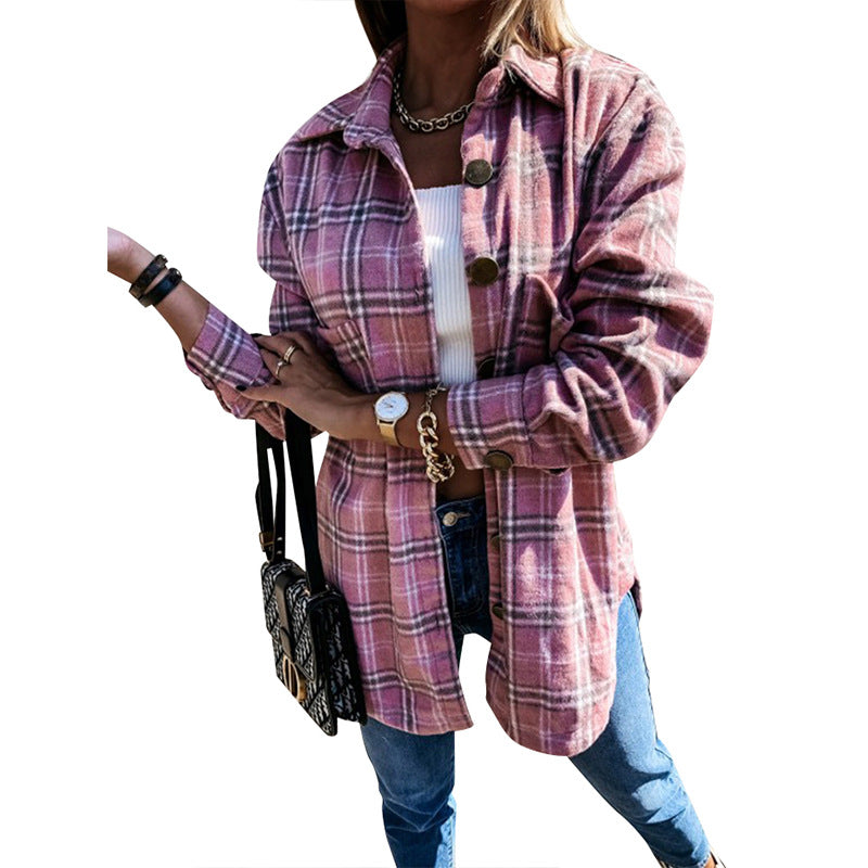 Lapel Collar Plaid Shirt Jackets Wholesale Clothing