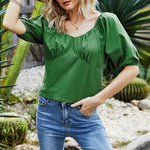 Solid Color Cropped Top SWomen'S Fashion Summer V-Neck Wholesale T-Shirts Chic