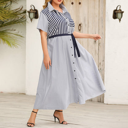 Wholesale Women Plus Size Striped Shirt Dress