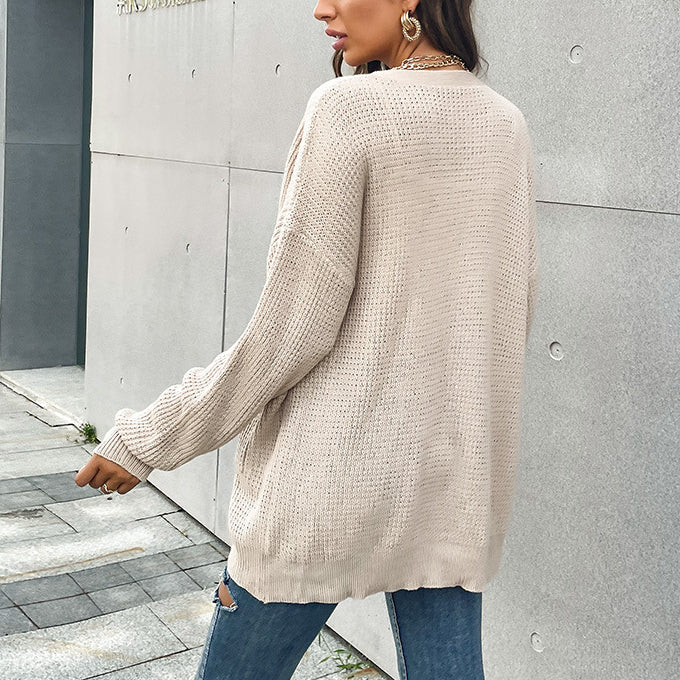 Botton Down Dual Pockets Knitted Plain Cardiagn