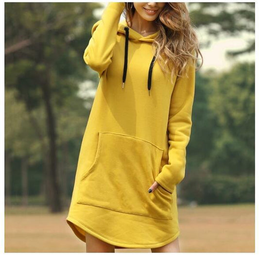 Loose Solid Color Wholesale Dresses Long-Sleeved Hoodie Dress