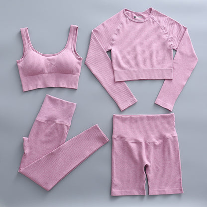 Solid Color Stretch Sports Suit Four-piece Set