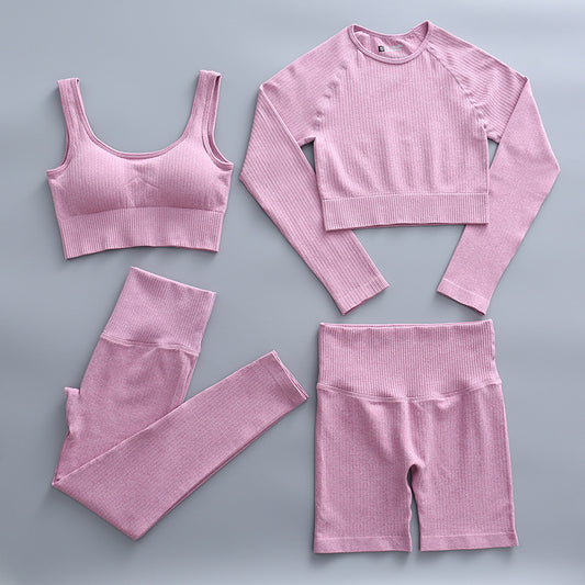 Solid Color Stretch Sports Suit Four-piece Set