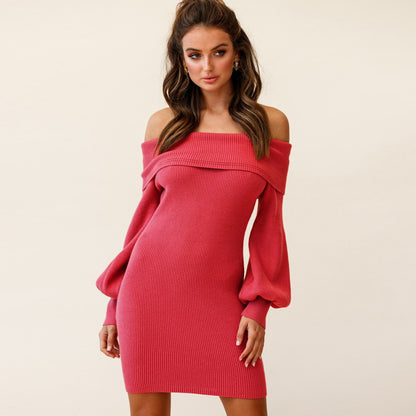 Wholesale Woman Off Shoulder &Hip-Packed Knit Dress With Lantern Sleeve