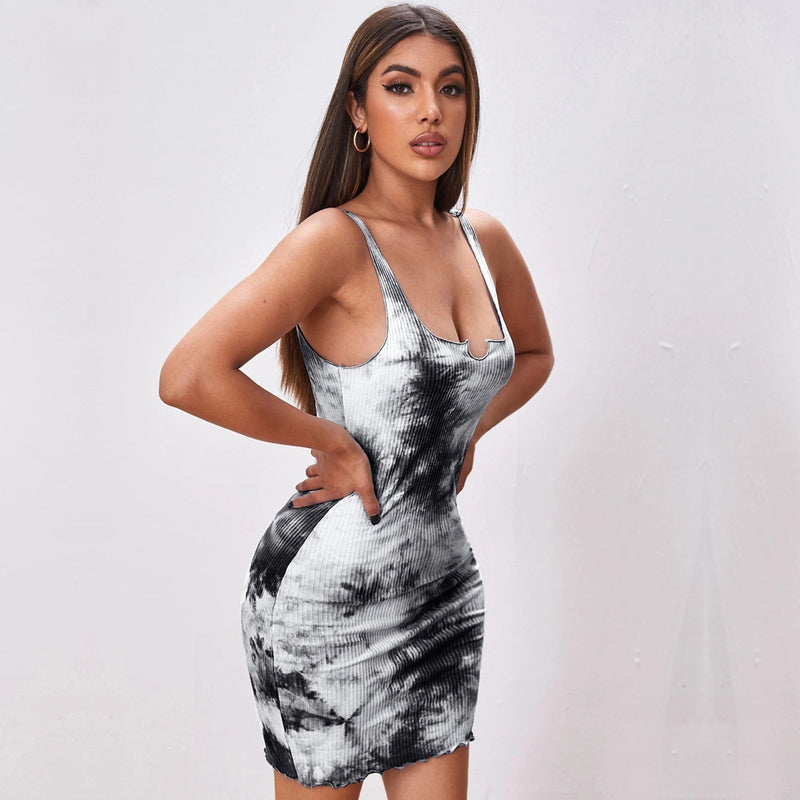 Bodycon Design Tie Dye Printed Knitted Wholesale Dresses Off Shoulder
