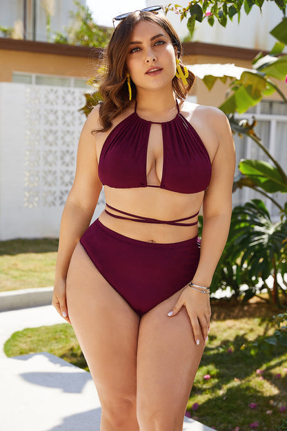 Solid Color Sexy High Waist Halter Strap Plus Size Swimwear Wholesale Vendors