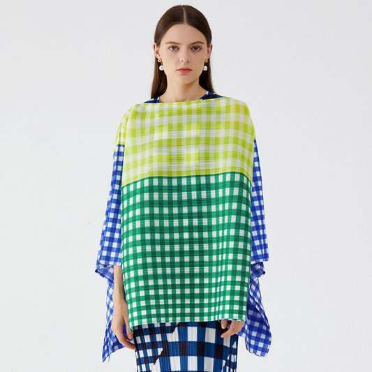 Stylish Gingham Colorblock Patchwork Batwing Top