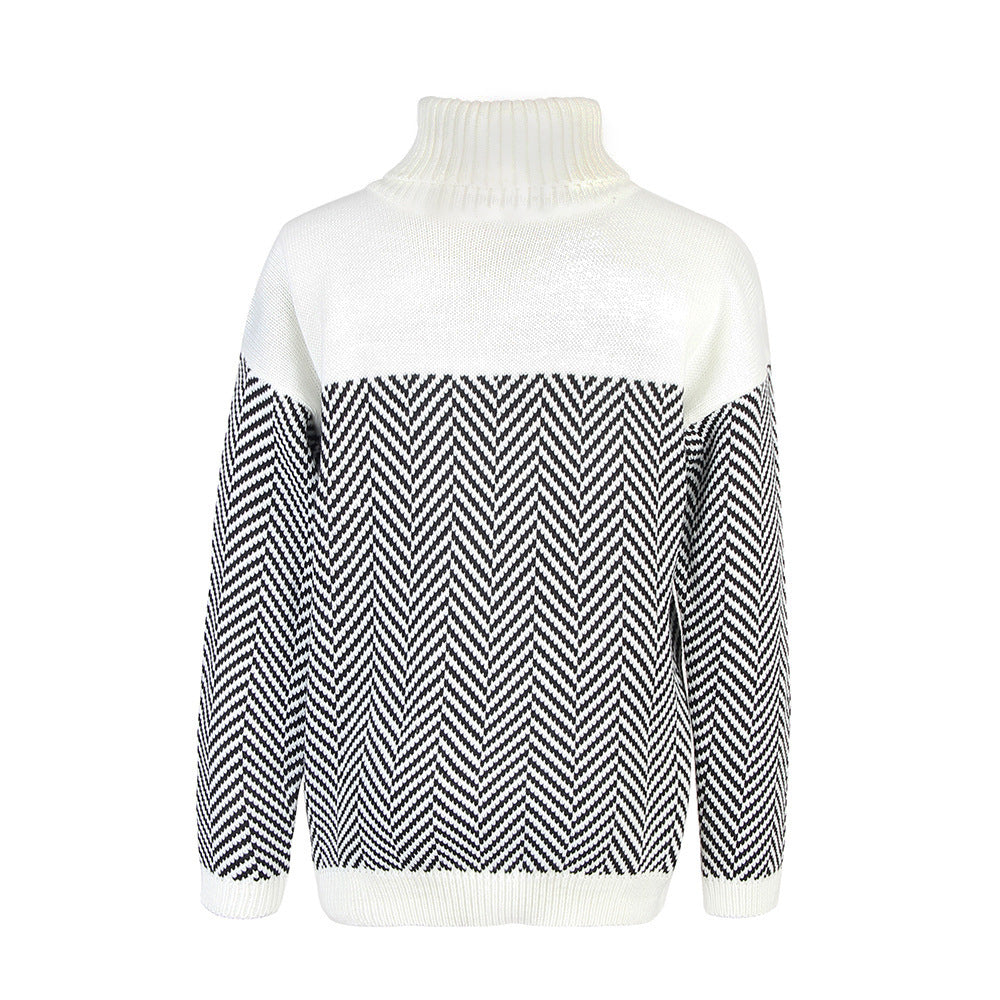 Striped Turtle Neck Wholesale Sweater For Women