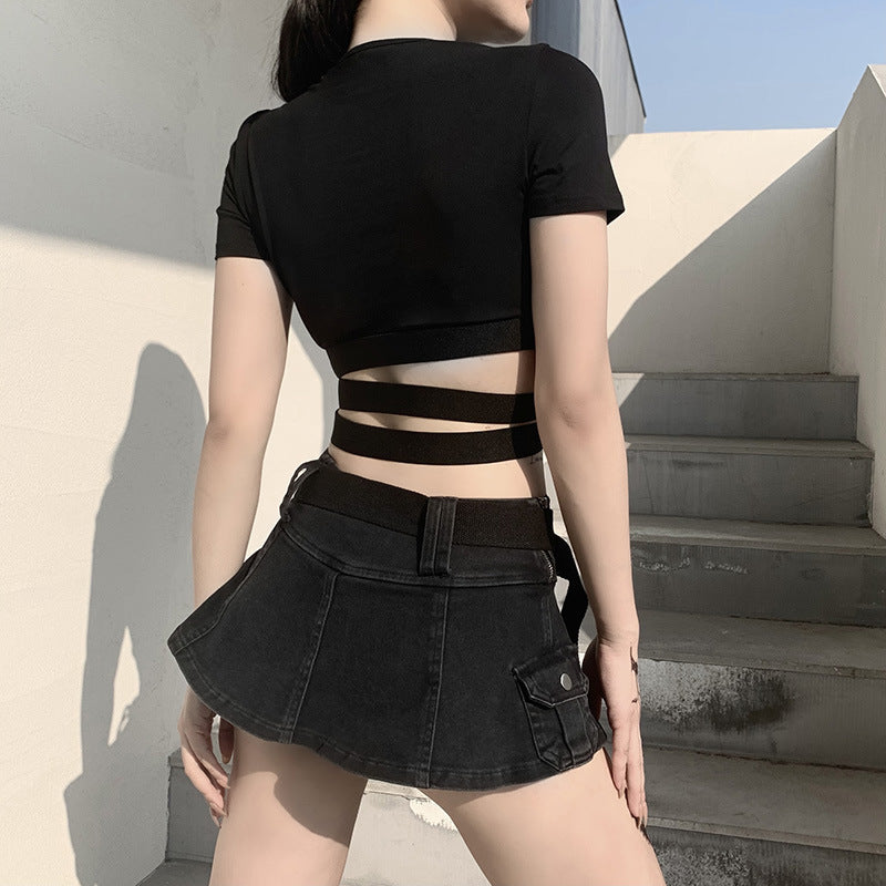 Letter Printed Gothic Punk Dark Style Wholesale Crop Top Tieback Design