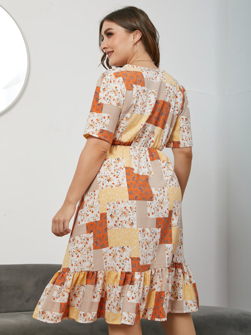Plus Size Printing Wholesale Midi Dress