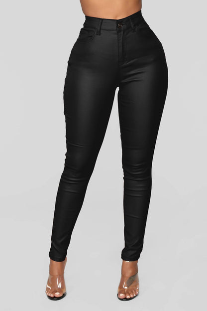 Imitation Leather Solid Color High Waist Bodycon Pencil Pants Wholesale Sweatpants