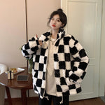 Chessboard Printing Wholesale Women Thick Coat