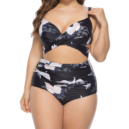 Ethnic Style Print High Waist Split Curve Bikini Sets Fashion Plus Size Swimwear Wholesale Vendors