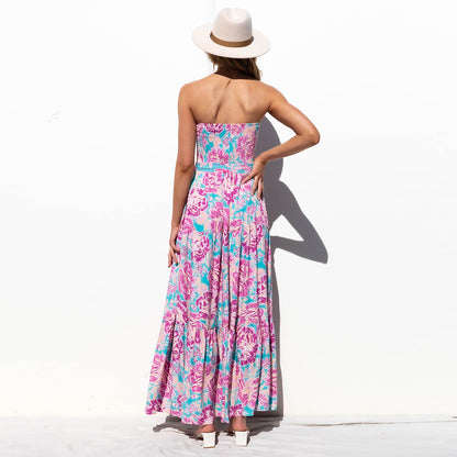 Floral Print Off Shoulder Tie Waist Wholesale Maxi Dresses Summer