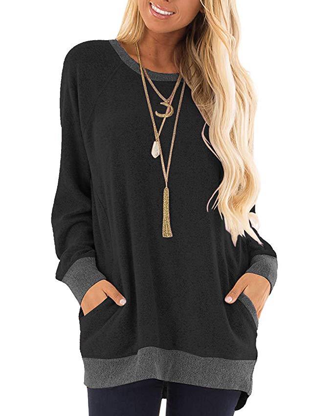 Round Collar Solid Color Long Sleeve Sweatshirts Hoodies Trendy Wholesale Clothing