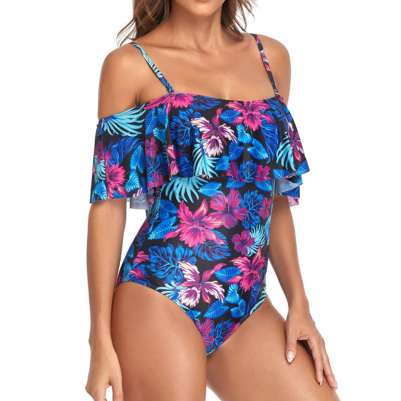Women Ruffle Print Sling One-Piece Wholesale Swimsuit Companies