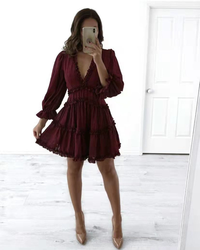 Floral Print Long Sleeve Wholesale Dresses Backless Puff Sleeves Vacation Dress
