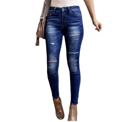 Washed-Out Ripped Wholesale Women Pencil Jeans