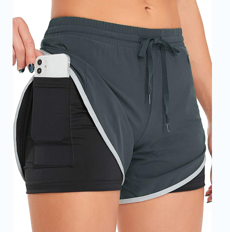 Plain Zipper Women Sports Shorts