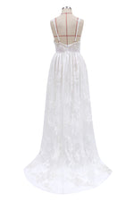 Deep V Lace Stitching Embroidery Sling Wide Swing White Wedding Dress Wholesale Maxi Dresses