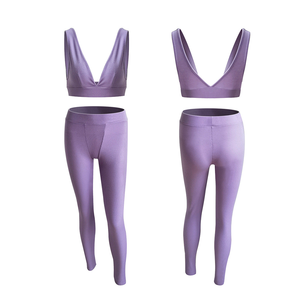 V Neck Sports Yoga Suits Wholesale Activewear Two-Piece Sets Solid Color