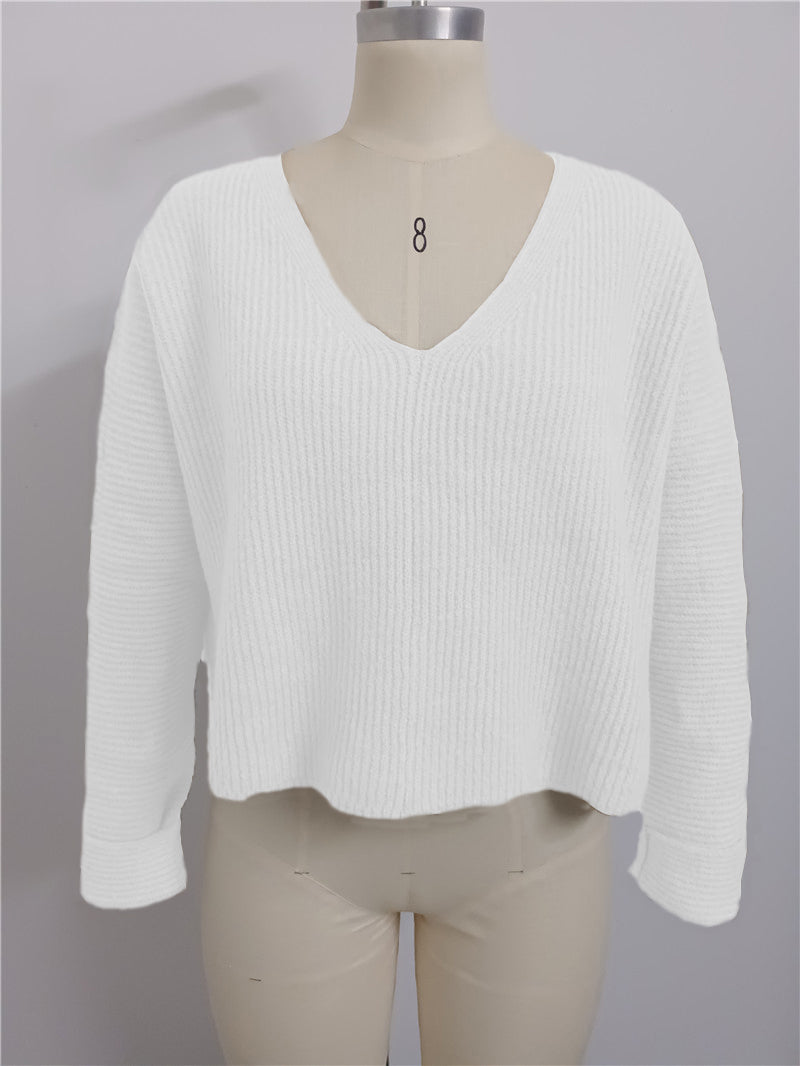 V-Neck Solid Color Plus Size Sweater For Women Wholesale