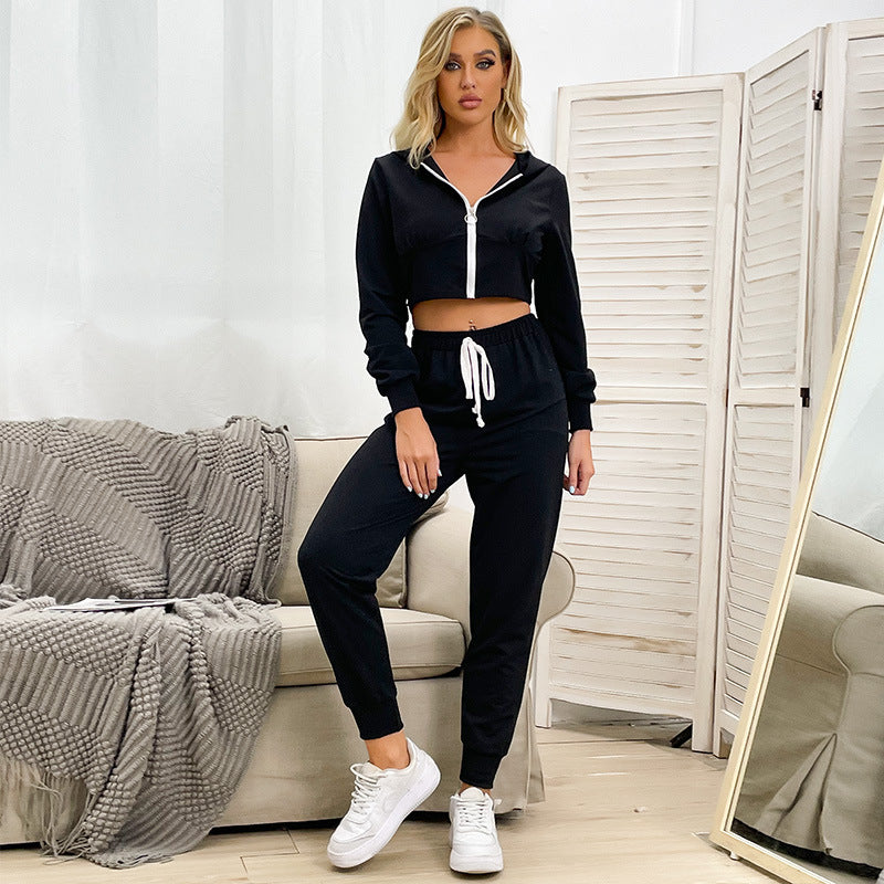 Two Pieces Casual Tracksuits Set Zipper Up Hoodie Jacket And Sweatpants