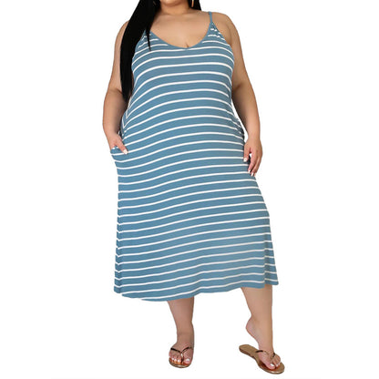 Striped Print Wide Loose Plus Size Ladies Dress