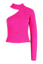 One-Sided Sleeve Long-Sleeved Knitted Sweater