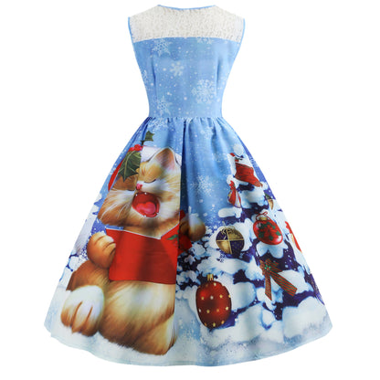 Christmas Print Retro Swing Dress Women Wholesale