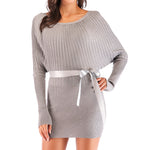 Solid Color Knitted Dress With Belt