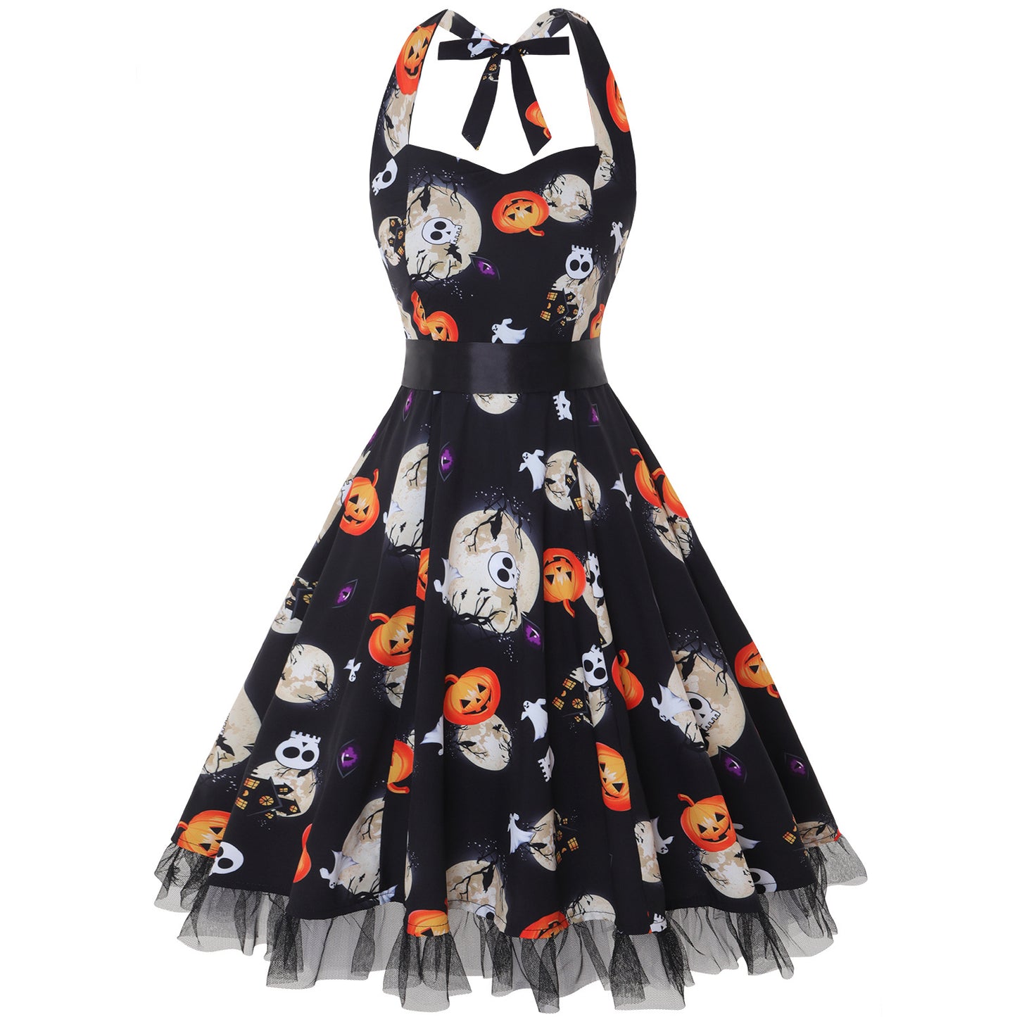 Christmas Vintage Print Floral Sling Hanging Neck Dress