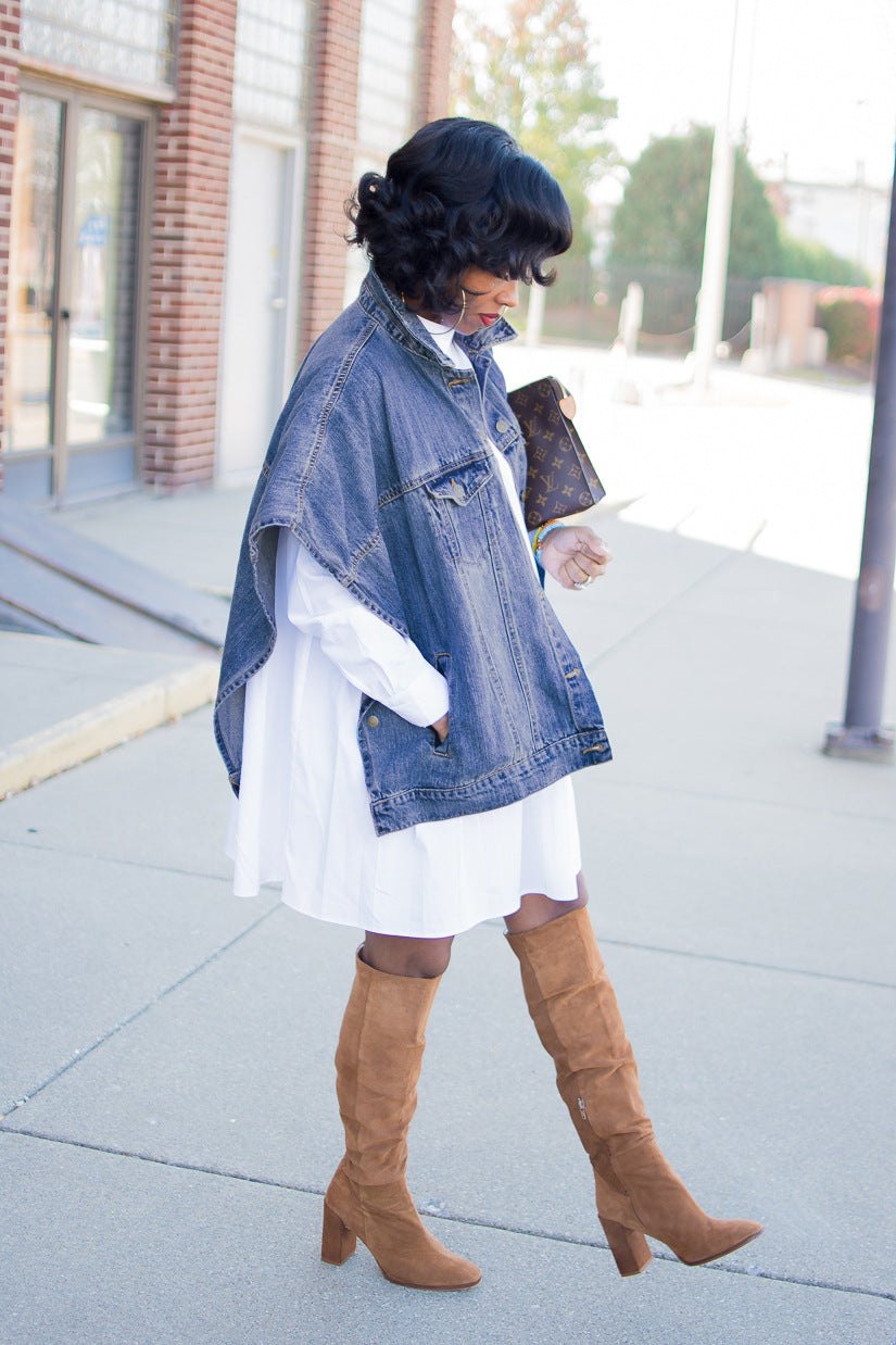 Baggy Sleeveless Button Down Turn-Down Collar Denim Top