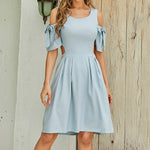 Strapless Bow-Tie Blue Wholesale Dress