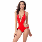 Women Wholesale New Sexy Deep V Neck Backless Slim One-Piece Swimsuit