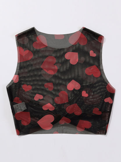 Wholesale Women's Holiday Wear Sleeveless Printed Heart Wholesale Crop Tank Tops For Valentine'S Day