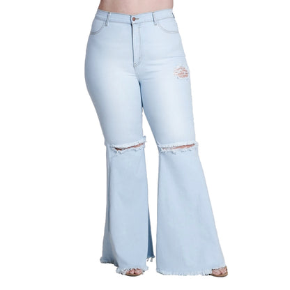 Ripped Knee Bell Bottoms Plus Size Jeans Wholesale