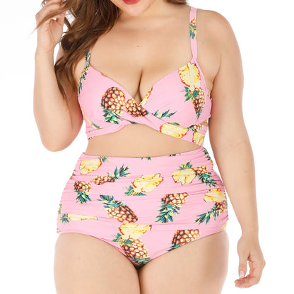 Ethnic Style Print High Waist Split Curve Bikini Sets Fashion Plus Size Swimwear Wholesale Vendors