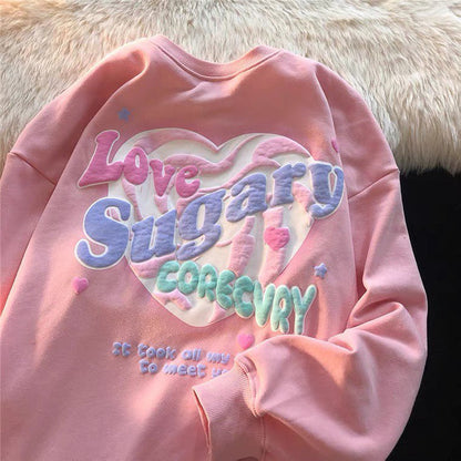 Love Heart Colorful Letter Print Sweatshirt For Women Wholesale